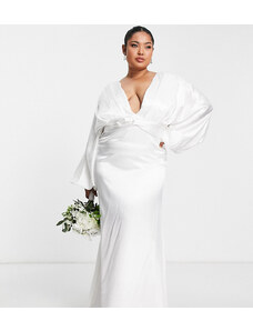 Yaura Plus - Vestito lungo da sposa color avorio con maniche kimono-Bianco