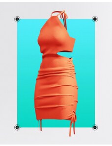ASOS DESIGN - Vestito da mare da corto a midi arricciato in cotone arancione