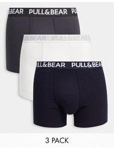 Pull&Bear - Confezione da 3 paia di boxer bianchi, grigi e blu navy-Multicolore
