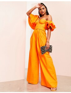 ASOS Luxe - Tuta jumpsuit monospalla in popeline arancione con cintura
