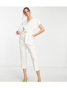 Closet London Tall - Tuta jumpsuit stile kimono allacciata in vita color crema-Bianco