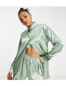 ASYOU - Mix and Match - Camicia oversize in raso verde salvia in coordinato