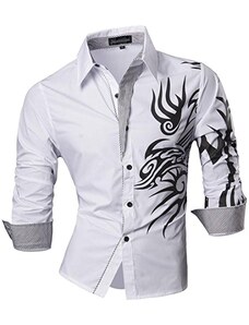jeansian Uomo Camicie Casual Classiche Manica Lunga Slim Fit Men Shirts Z001 White M