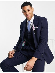 Harry Brown - Giacca da abito da matrimonio slim in tweed di misto lana-Blu