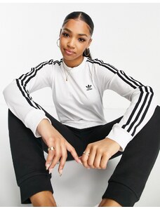 adidas Originals - T-shirt a maniche lunghe con tre strisce, colore bianco