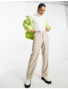 ASOS DESIGN - Pantaloni eleganti a fondo ampio a quadri verde lime-Neutro