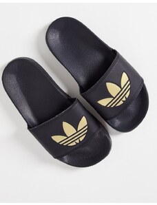 adidas Originals - adilette Lite - Sliders nere con trifoglio color oro-Nero