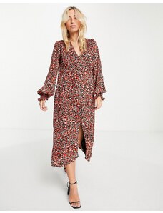 In The Style x Olivia Bowen - Vestito midi con bottoni, scollo a V e stampa animalier, colore rosso-Multicolore