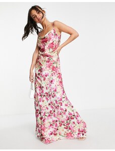 Hope & Ivy - Vestito lungo con scollo ad anello e stampa mista rosa a fiori