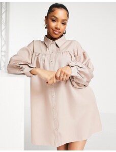 In The Style x Pier Sian - Vestito camicia con bottoni color tortora-Neutro