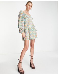 ASOS DESIGN - Vestito corto con corsetto milkmaid e stampa a fiori-Multicolore