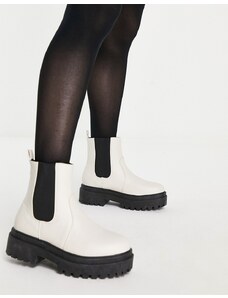 New Look - Stivaletti Chelsea alla caviglia con suola spessa a contrasto, color bianco