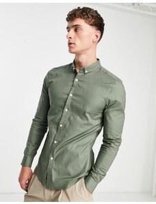 New Look - Camicia Oxford attillata elegante a maniche lunghe kaki-Verde