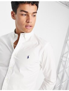 Polo Ralph Lauren - Camicia slim in popeline bianca con logo-Bianco