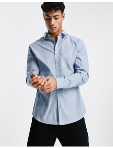 River Island - Camicia a maniche lunghe elegante da lavoro in popeline blu-Blu navy