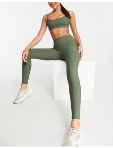 South Beach - Leggings a vita alta a coste kaki scuro-Verde