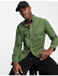 Polo Ralph Lauren - Camicia slim fit in popeline verde oliva con logo