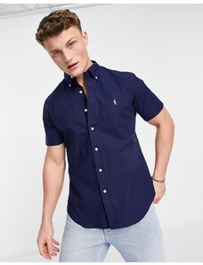 Polo Ralph Lauren - Camicia a maniche corte con logo in popeline blu navy con vestibilità regular fit