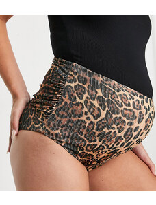 ASOS Maternity ASOS DESIGN Maternity - Mix and Match - Slip bikini a vita alta arricciati con stampa leopardata-Multicolore