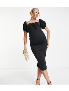 ASOS Maternity ASOS DESIGN Maternity - Vestito midi nero con spalle scoperte allacciato sul davanti
