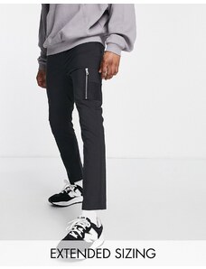 ASOS DESIGN - Pantaloni skinny con vita elastica e tasca stile MA1 in nylon neri-Nero