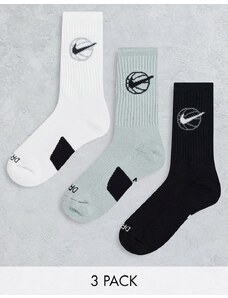 Nike Basketball - Confezione da tre paia di calzini unisex bianco, grigio e nero-Multicolore