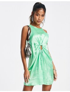 Topshop - Vestito corto in raso arricciato con cut-out color mela-Verde