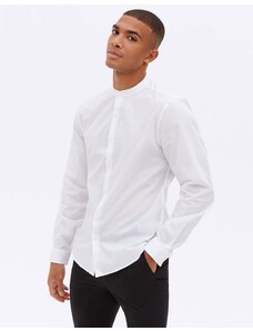 New Look - Camicia serafino in popeline a maniche lunghe, colore bianco