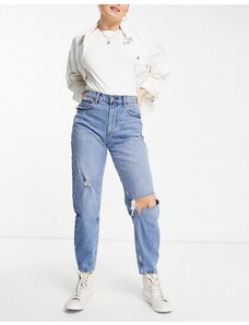 Abercrombie & Fitch - Jeans anni '80s mom con strappi lavaggio medio-Blu