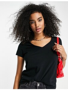 AllSaints - Emelyn - T-shirt in tessuto Tonic nero con scollo a V
