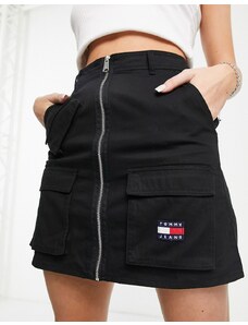 Tommy Jeans - Minigonna in cotone nera con tasca con stemma - BLACK-Nero