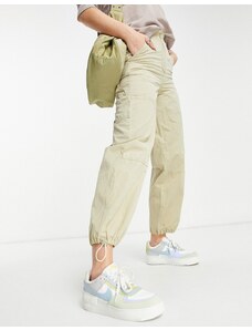 Topshop - Pantaloni cargo a vita alta in nylon color salvia con fondo elasticizzato-Verde