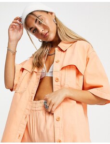 Topshop - Camicia casual a maniche corte in tessuto leggero arancione in coordinato