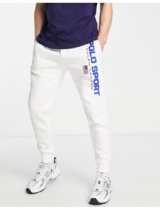 Polo Ralph Lauren - Sport Capsule - Joggers bianchi con fondo elasticizzato e logo sulla gamba-Bianco