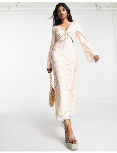 Topshop - Vestito midi in raso con stampa effetto marmo e cut-out-Multicolore