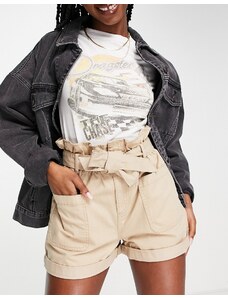 Miss Selfridge - Pantaloncini cargo color pietra con tasche applicate e cintura-Neutro