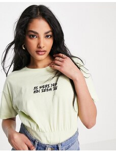 River Island - T-shirt lime con scritta sul petto-Verde