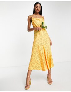Y.A.S - Vestito midi da damigella stile sottoveste con scollo ad anello, colore arancione a fiori