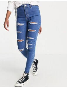 Topshop - Joni - Jeans blu medio con strappi vistosi
