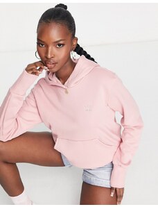 adidas Originals - Felpa con cappuccio rosa polvere con logo a trifoglio piccolo tono su tono
