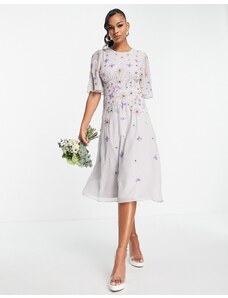 Frock and Frill - Vestito corto da damigella lilla con decorazioni floreali-Rosa