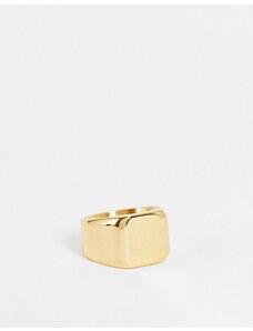Icon Brand - Anello con sigillo rettangolare in acciaio inossidabile color oro