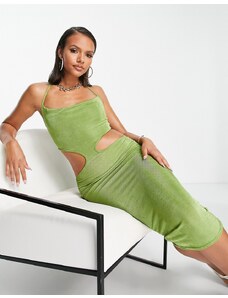 Fashionkilla - Vestito midi allacciato al collo con cut-out in vita verde oliva