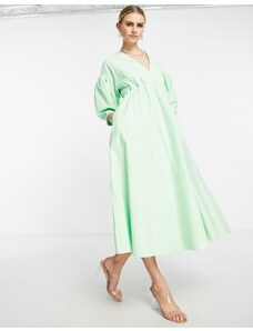 ASOS Edition - Vestito midi con fiocco sul retro con gonna a ruota verde mela