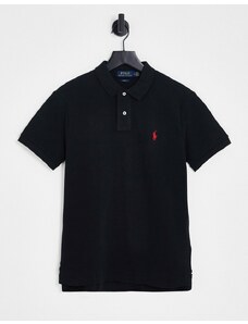 Polo Ralph Lauren - Polo slim in piqué nero slavato con logo a giocatore rosso