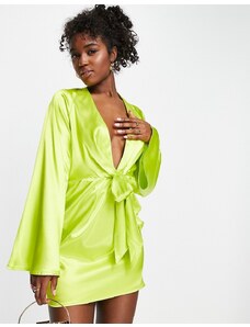 Esclusiva In The Style x Perrie Sian - Vestito camicia color lime con nodo sul davanti-Verde