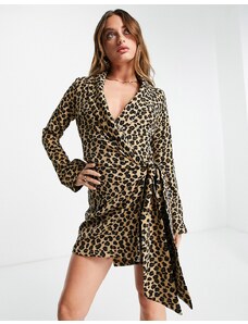 Never Fully Dressed - Vestito corto stile blazer a portafoglio leopardato-Multicolore