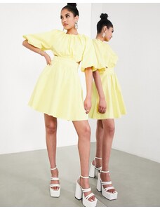 ASOS EDITION - Vestito corto giallo limone con cut-out sul retro e maniche a sbuffo