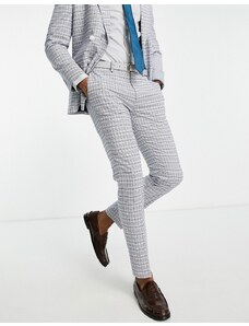 Topman - Pantaloni da abito skinny fit a quadri bianchi e blu-Bianco