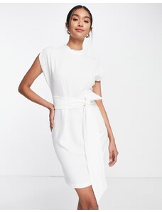 Closet London - Vestito corto allacciato in vita con cintura color avorio-Bianco